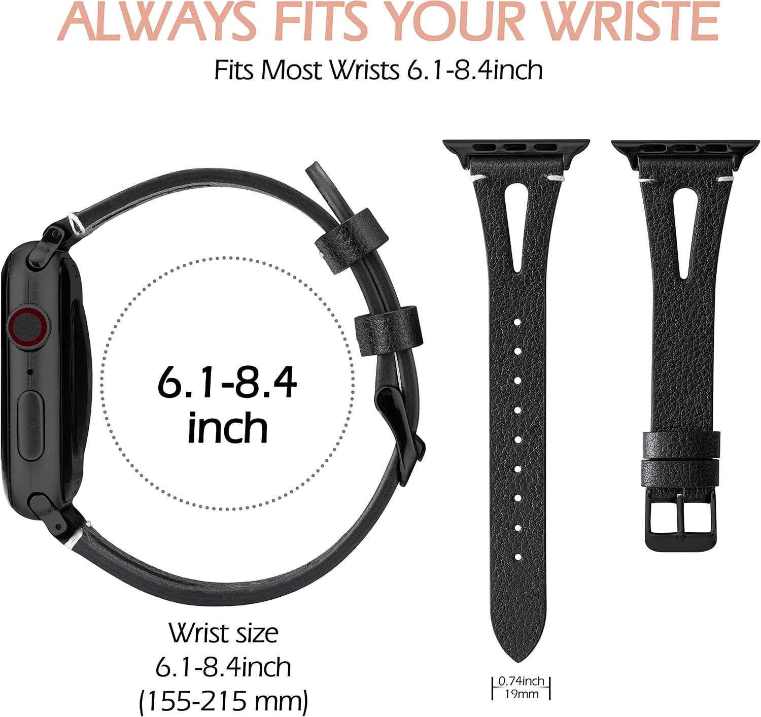Wearlizer Black Leather Strap Compatible with Apple Watch Straps 41/38/40/42mm iWatch Womens Mens Triangle Hole Wristband Sport Replacement Bracelet SE Series 11 10 9 8 7 6 5 4 3 2 1 Edition - Image 3
