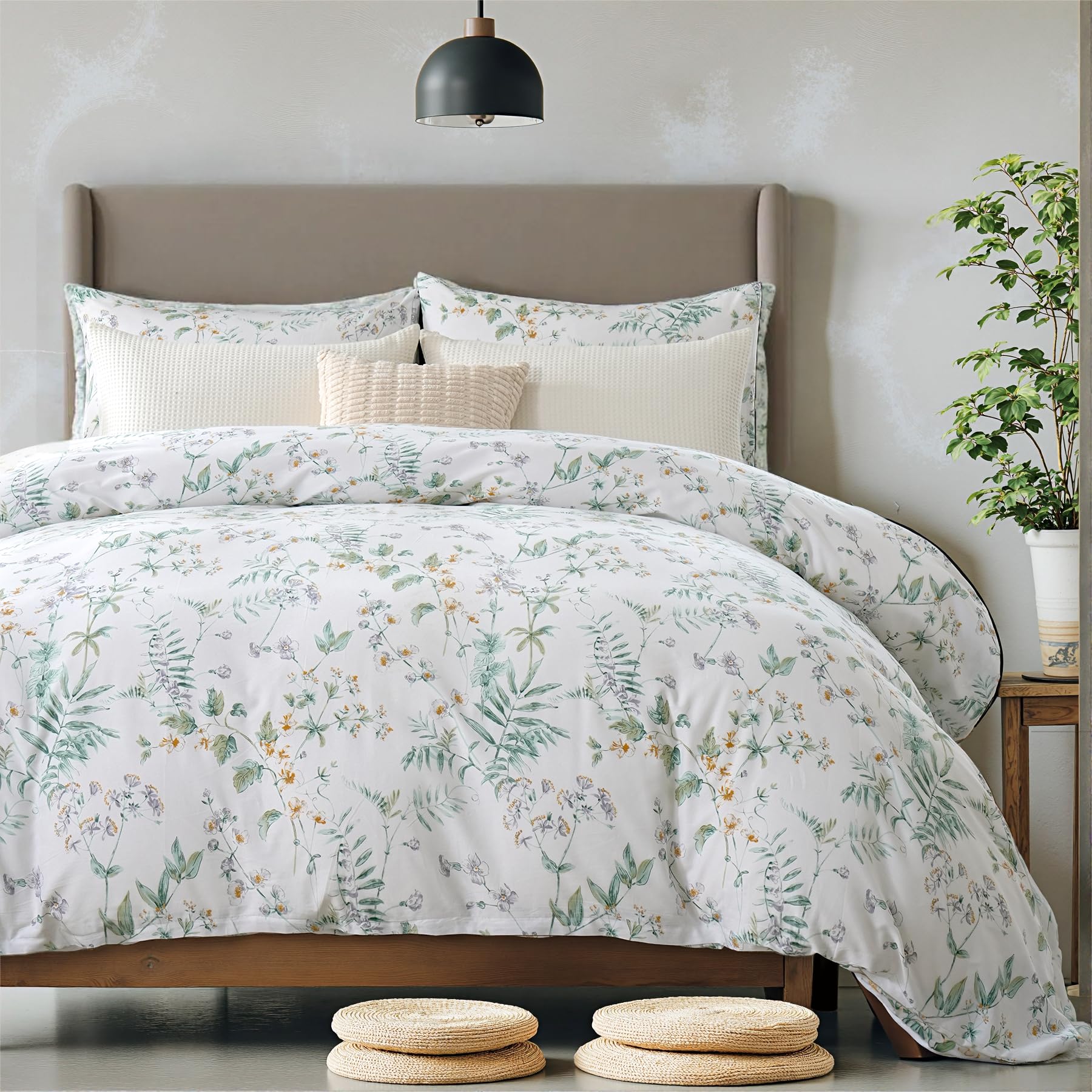 Photo 1 of Cozaline 100% Cotton Duvet Cover Set King Size Vintage Chic Style Green Floral Duvet Cover Lightweight Floral Bedding Set with Zipper Closure for All Season, Exquisite, Ultra Soft