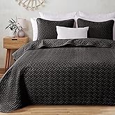 Exclusivo Mezcla Full Queen Size Quilt Bedspreads with Basket Weave Pattern, Soft Lightweight Summer Quilts Bedding Set Coverlets Bed Cover for All Seasons, Black