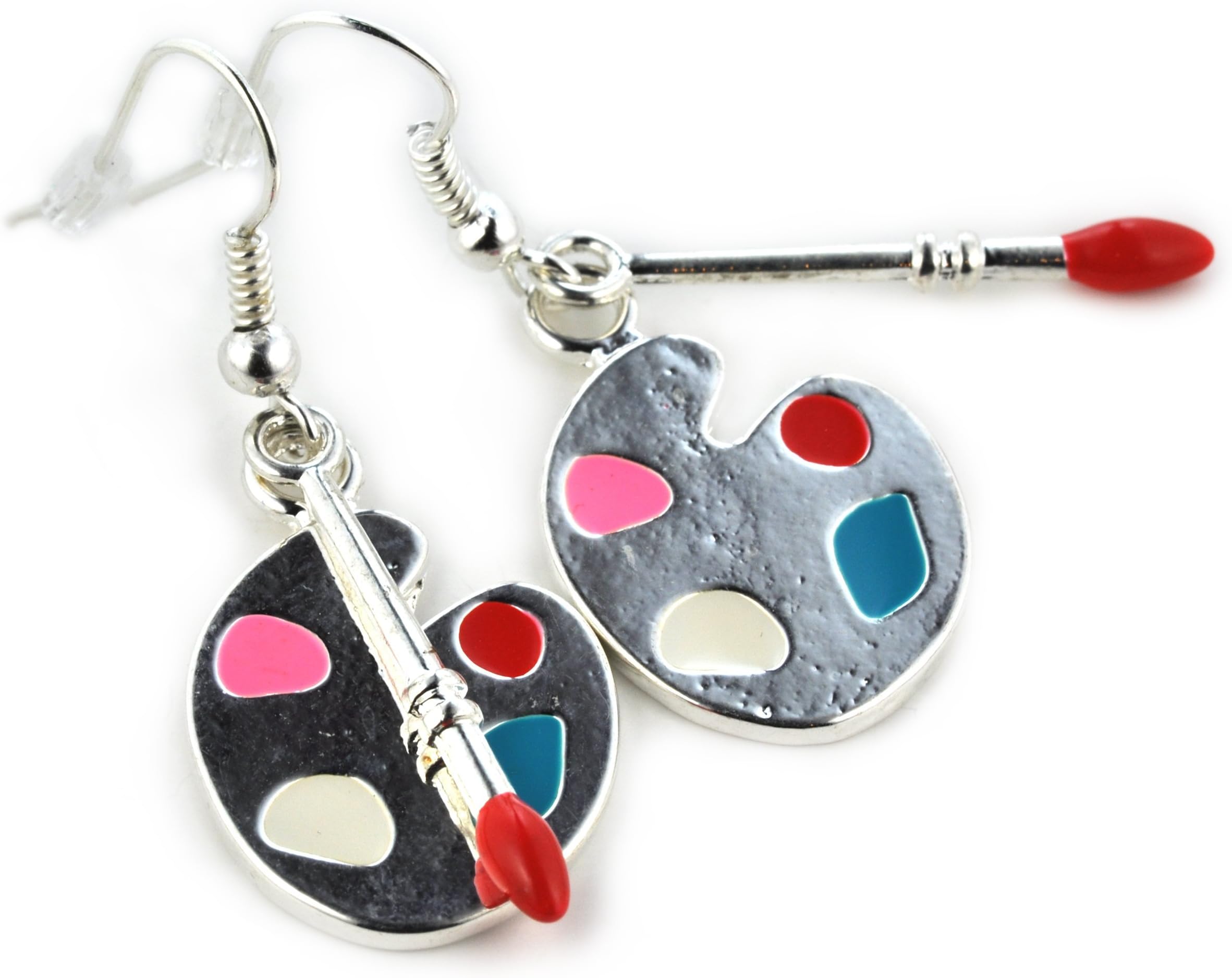 Schmuckzucker Ladies Earrings Artist's Palette Fun Earrings Silver Palettes Brush