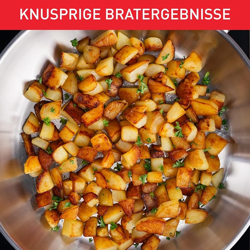 Duetto On Bratpfanne 28 cm, unversiegelt, dicker Wärmediffusionsboden, Komfort-Griff, langlebig, für alle Herdarten geeignet, Edelstahl, B8660634