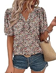 KISSMODA Women's Tunic Tops Casual V Neck Short