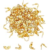 CHGCRAFT 100pcs 304 Stainless Steel Bead Tips Golden Calotte Ends Clamshell Knot Cover for Knots & Crimp Findings Jewelry Making DIY Craft, 8x4mm
