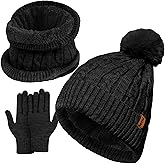 ihuan Winter Hat Scarf Gloves Warmer Christmas Gifts, Warm Knit Beanie Hat Touch Screen Gloves Set Neck Scarves for Women