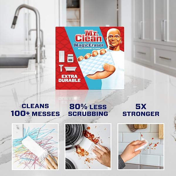 MR. CLEAN MAGIC ERASER EXTRA DURABLE, CLEANING PADS WITH DURAFOAM, 4 COUNT