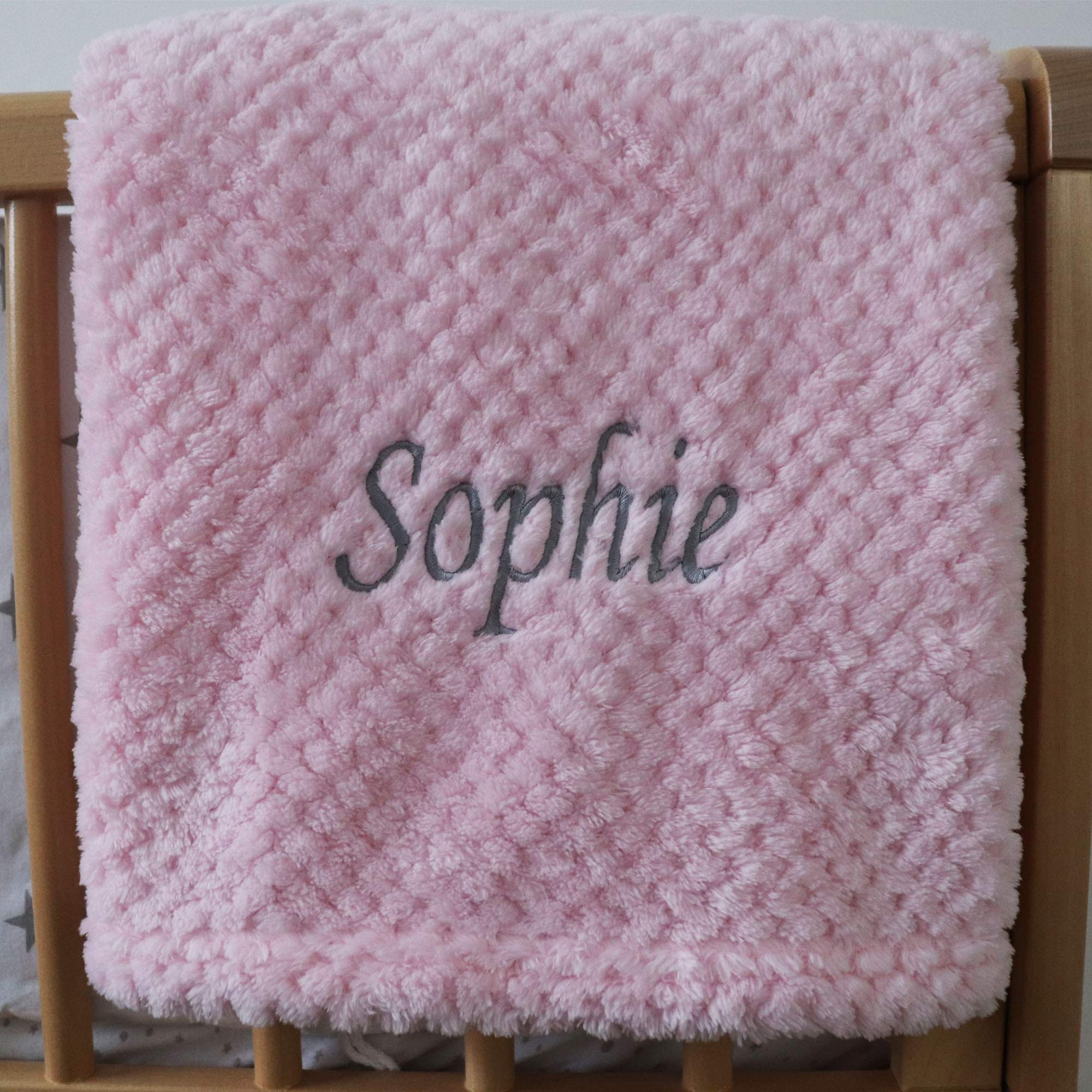 Personalised Baby Blanket Waffle Pink Grey Font Soft Newborn Christening Shower Gift…