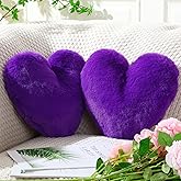 Marsui 2 Pcs Heart Pillow Cute Decorative Throw Pillows, Heart Shaped Soft Fluffy Faux Fur Love Cushions Stuffed for Gifts Couch Bed Bedroom Home Decor(Royal Purple,11.81 x 11.02 Inch)