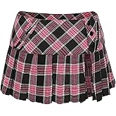C-ZOFEK Mini Plaid Slit Skirt Women's US Size Pleated Skirt Schoolgirl Uniform, Multicolour