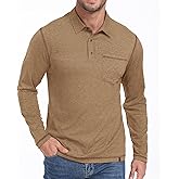 ZITY Men's Casual Long Sleeve Polo Shirts Classic Button Cotton Work T-Shirt Collared Basic Golf Shirt with Pocket