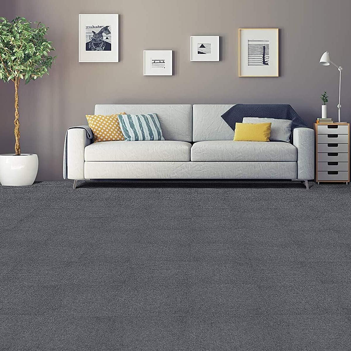 Nisorpa Commercial Carpet Floor Tiles Dark Grey 20x20 inch 20pcs Pack Washable Carpet Floor Tiles Heavy Duty Carpet Squares Bitumen Backed for Indoor Home Office Apply - - 