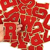 Morcheiong 26Pcs 3.14 Inch Large Chenille Letter Patches A-Z Self Adhesive, Chenille Letters for Clothing, Letters Patches for Fabric (Red)