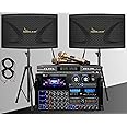 IDOLmain Bluetooth Built-in 8000W Professional Mixing Amplifier with 4000W 12" High-End Speakers with Bass Booster and Wireless Microphones Home Karaoke System