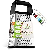 Spring Chef Professional 10" Stainless Steel Parmesan Cheese Grater with Handle, 4 Sided Handheld Box Grater, Kitchen Vegetab