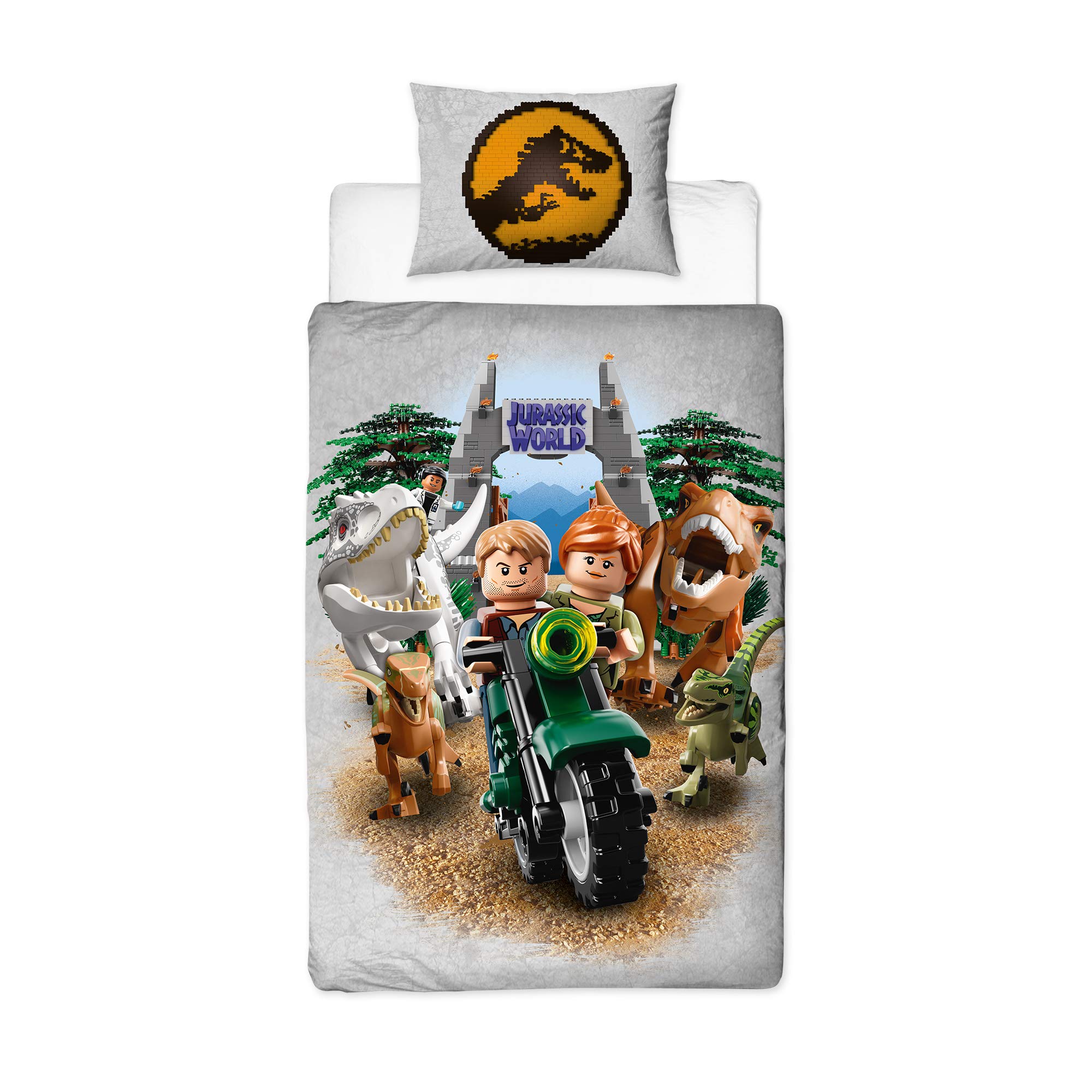 Lego Jurassic World Single Duvet Cover | Officially Licensed Reversible Two Sided T Rex Design With Matching Pillowcase
