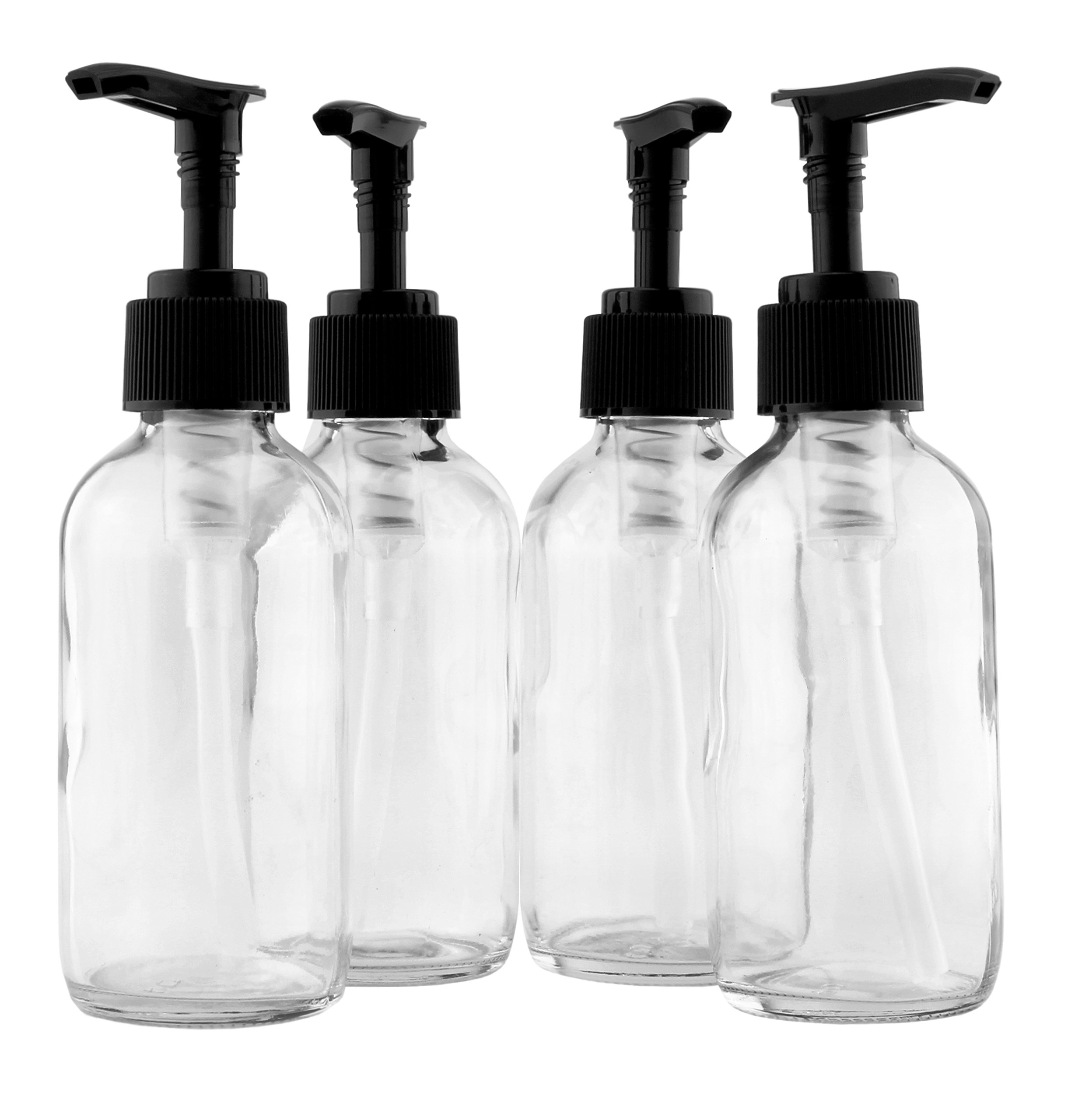 8Ounce Clear Glass Pump Bottles (4Pack w/Black Plastic