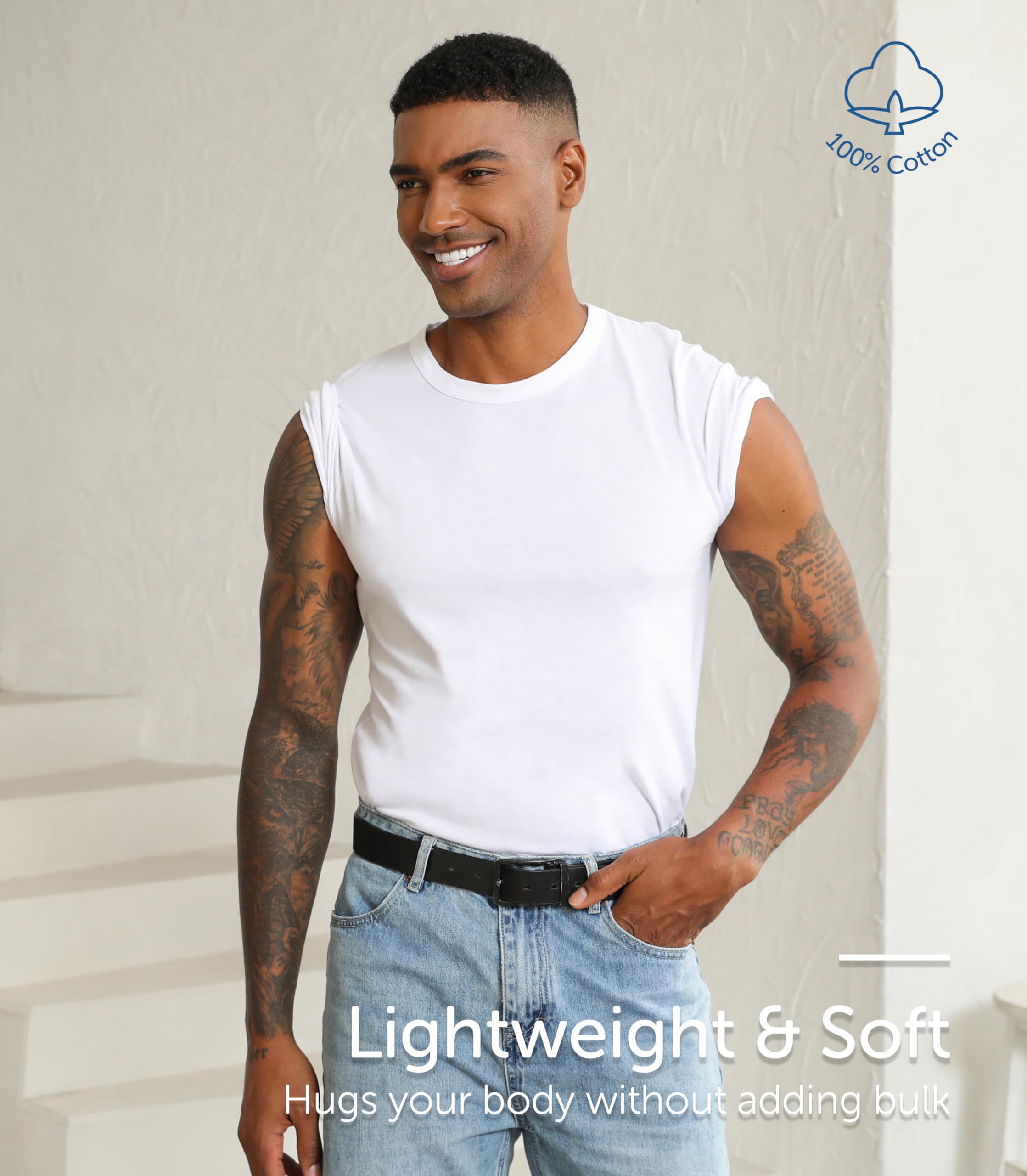 Comfneat Herren 6-Pack 100% Baumwolle Unterhemden, Weiß, L 3