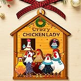 Chicken Christmas Ornaments - Farm Animal Christmas Ornaments - Chicken Ornaments for Christmas Tree - Crazy Chicken Lady Gifts for Women Chick Hen Lovers, Farmer - Wood Farmhouse Ornament