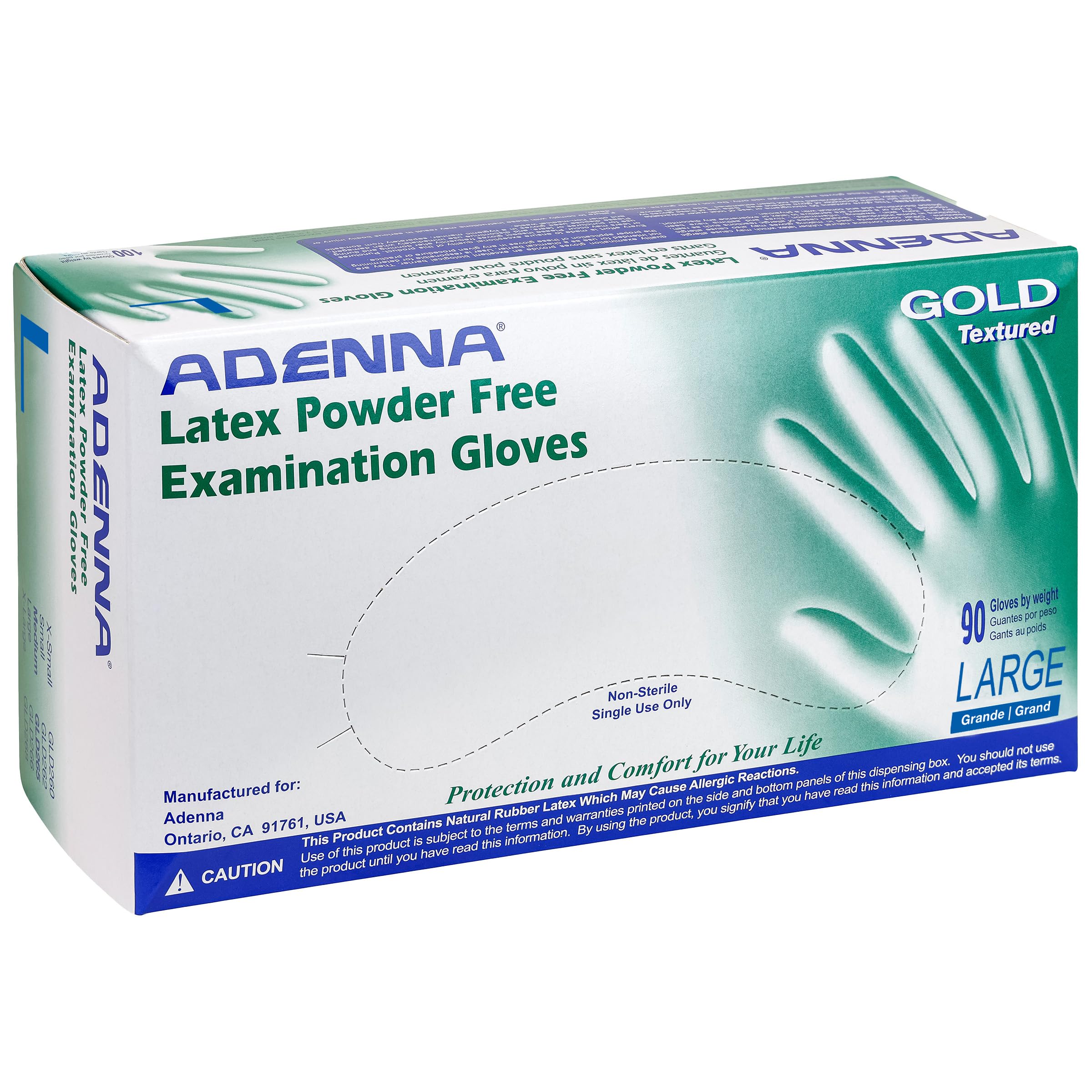 Photo 1 of Adenna GOLD Disposable Latex Gloves – 6 Mil, Powder Free Exam Glove with Precise Control & Textured Grip, Comfortable Fit for Medical, Dental & Industrial Use, Pack of 100, Large, White