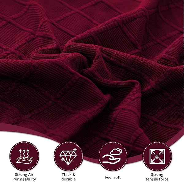 OBLU LIFE STRETCH COUCH COVER FOR 2 CUSHION LOVESEAT SOFA, FITS 57 X 72 INCH, JACQUARD WAFFLE FABRIC SLIPCOVER, WASHABLE PET FRIENDLY FURNITURE PROTECTOR WITH ELASTIC BOTTOM, WINE RED, 2 SEATS