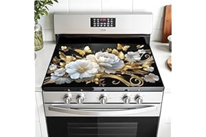 AOHMPT Multi-Design Stove Top Cover for Glass/Electric Stoves - 3-in-1 Heat-Resistant Protector Mat, Non-Slip Drying Rack 28"x20" (Butterfly-Flower, 28"L x 20"W)