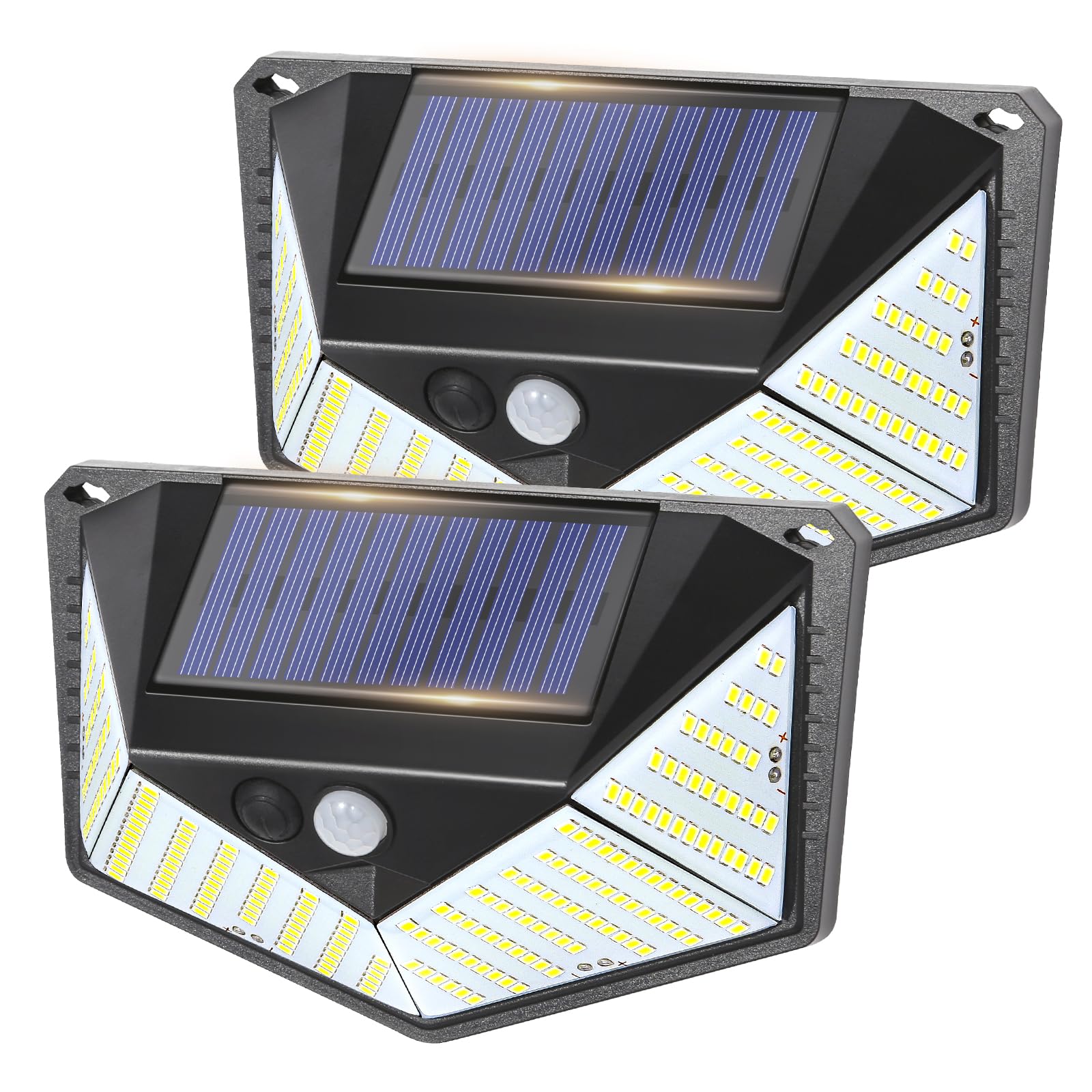 AGM Solar Outdoor Wall Lights, 220LED with PIR Motion Sensor, 3 Working Modes, IP65 Waterproof Solar Wall Lights for Garden Yard Garage Porch Door-2PCS