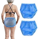 Florith Adult Plastic Pants Waterproof Underwear Diaper Cover for Men and Women - Reusable Incontinence Protective Briefs Leakproof Rubber Pants 2Pcs (Blue, XL)