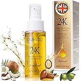 Oumigiz 24K Gold Hair Oil Made in the UK – Repair & Shine Serum with Coconut, Argan & Olive Oils – Vegan Heat Protectant, Frizz Control for Dry, Damaged Hair (2.02 Fl Oz (Pack of 1))