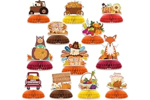 KINGZONE 12PCS Thanksgiving Party Table Decorations Thanksgiving Autumn Happy Birthday Honeycomb Centerpieces, Party Supplies for Gobble Turkey Decorations, Supplies & Autumn Party Decorations