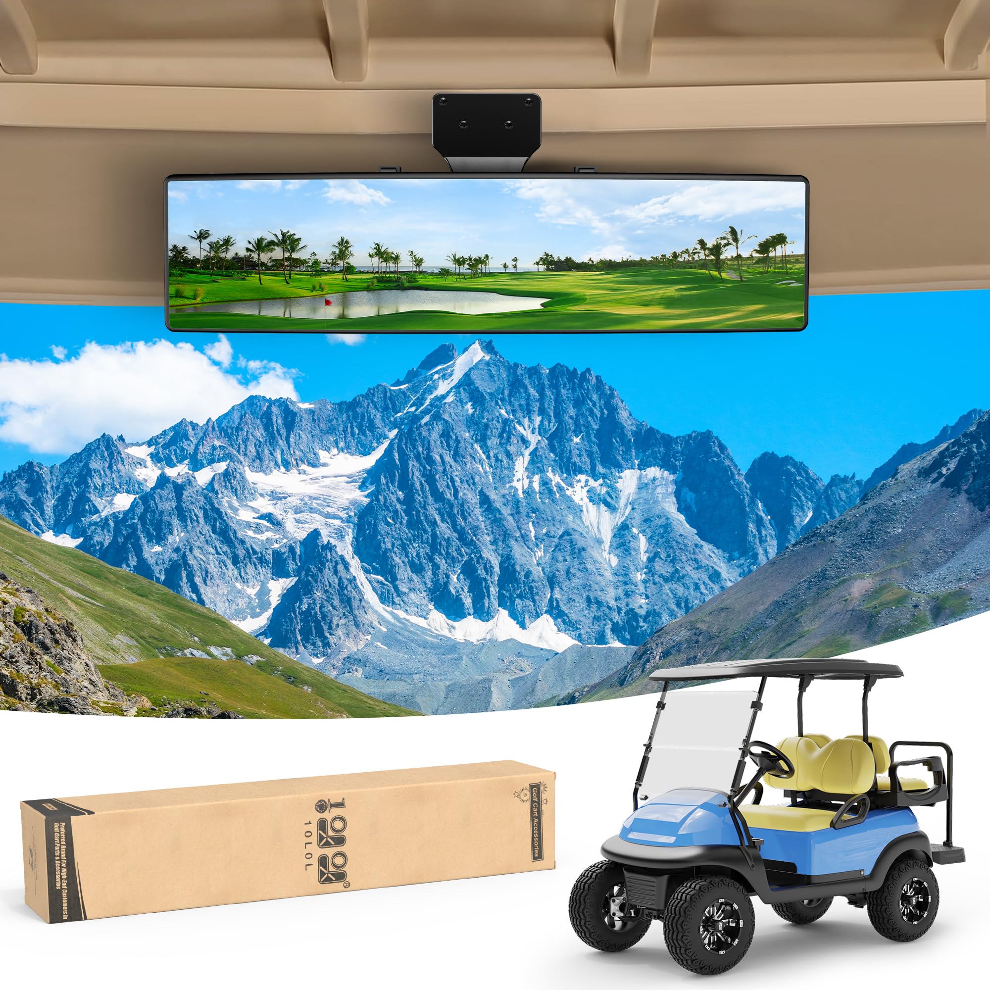 Photo 1 of 10L0L Universal Golf Cart Mirrors, Adjustable Panoramic Rear View Mirror Rotatable 270 Rotation Wide Angle Full Rearview for EZGO Club Car Yamaha Golf Cart (Anti-Glare)