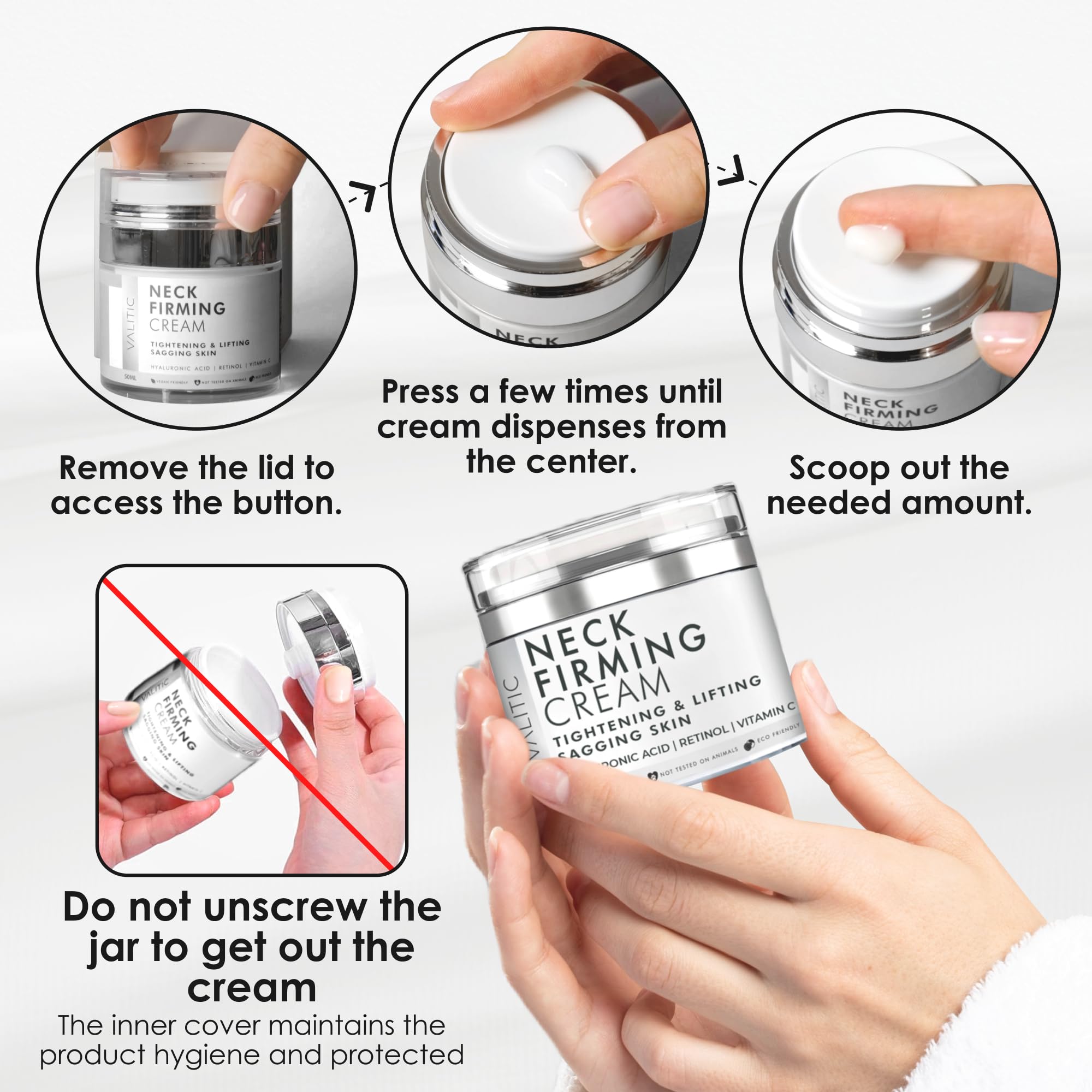 VALITIC Neck Cream for Tightening and Firming - Hyaluronic Acid, Retinol, and Vitamin C - Anti Aging Tightening & Lifting Sagging Skin Day and Night Cream