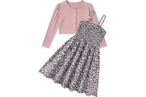 RAISEVERN Girls Casual Adjustable Strap Sleveless Dress Cardigan Set Size 5-12Y