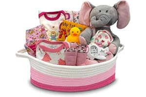 Bundle of Joy Deluxe New Baby Gift Basket | Newborn Baby Girl Gift Set with Baby Essentials | Baby Gift Basket for Expecting Moms | Baby Layette Set | Pink Baby Gift Set | Nikki's Gift Baskets