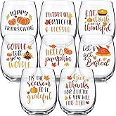 Layhit 8 Pieces Fall Stemless Wine Glass Fall Cups Hello Pumpkin Leaves Pumpkin Spice 12 oz Wine Tumbler for Table Decor Birthday Christmas Holiday Gifts Funny Thanksgiving Seasonal Gift Ideas