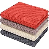 Homaxy 100% Cotton Waffle Weave Kitchen Dish Towels, Ultra Soft Absorbent Quick Drying Cleaning Towel, 13 x 28 Inches, 4-Pack, Multicolor