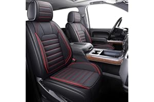 YIERTAI Compatible with Chevy Chevrolet Silverado GMC Sierra Seat Covers for 2007-2023 2024 1500/2500/3500HD Crew Double Cab Truck Waterproof Leather Car Seat Covers(5 PCS Full Set/Black-Red)