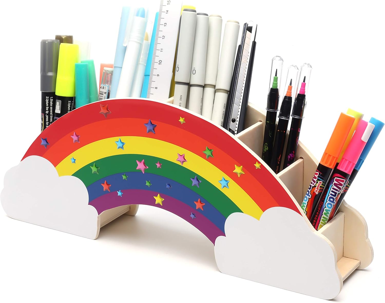 EXERZ Rainbow Pencil Holder + 50pcs Star Stickers, Desk Organiser, Desk Tidy, Crayon holder, Creative Decoration Caddy