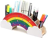 EXERZ Rainbow Pencil Holder 6 Compartment Desk Organiser with 50 Star Stickers