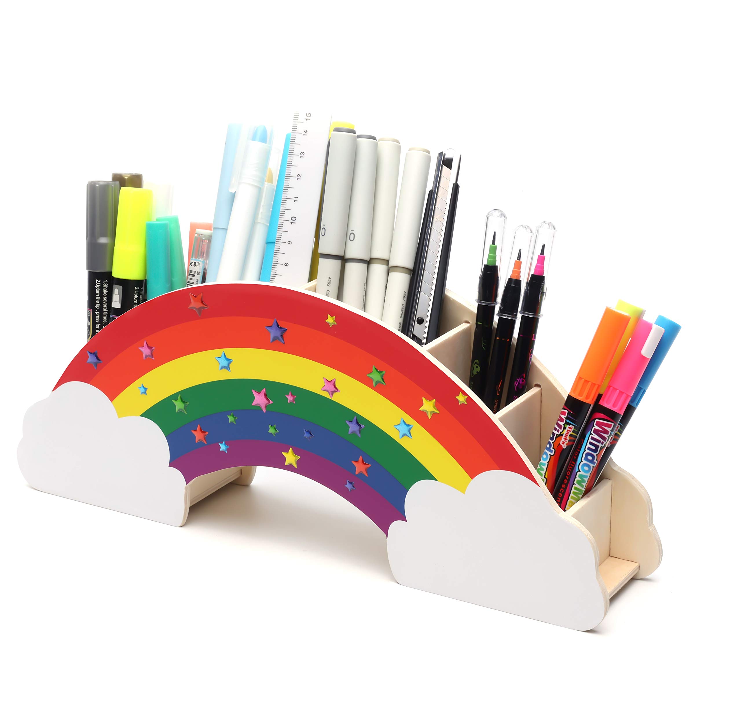 EXERZ Rainbow Pencil Holder + 50pcs Star Stickers - Desk Organiser, Desk Tidy, Crayon holder - Creative Decoration Caddy, Student Stationery, Makeup Storage