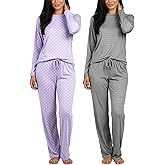 Real Essentials 2 Pack: Women's Comfy Pajama Sets - Short & Long Sleeve Ladies Loungewear Sleepwear PJs (Available In Plus)