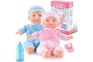 Toy Choi's Baby Doll Twin Baby Dolls 12 inch Soft Body 2 Dolls Playset with Rompers, Hat, Pacifier and Doll Bibs, Gifts for 1 2 3 4 5 Year Old Boys Girls, Toddlers and Kids