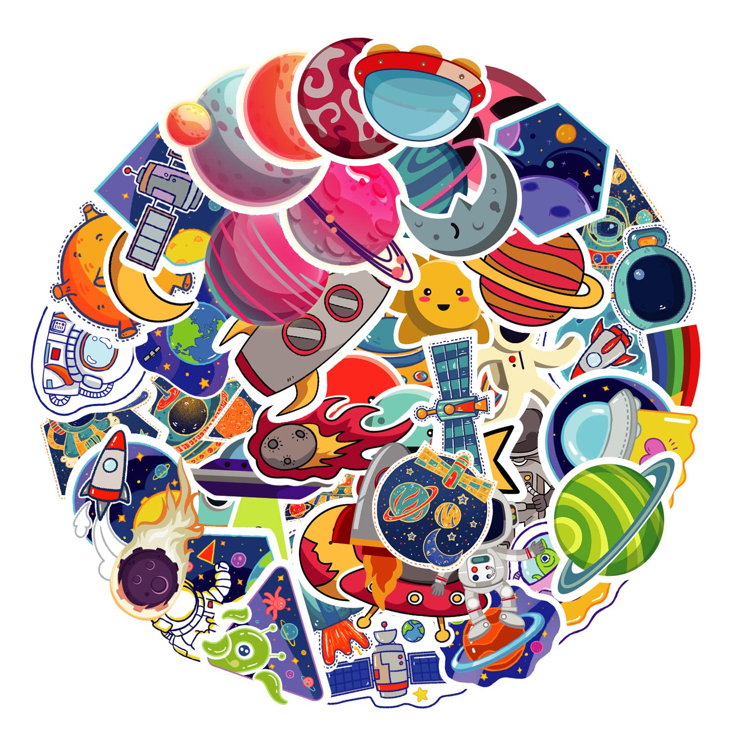 Space Stickers - 50 PCS, Gift for Kids & Adults, Astronaut & Spacecraft Designs, Waterproof for Bottles, Vinyl for Scrapbook, Skateboard, Bike, Phone