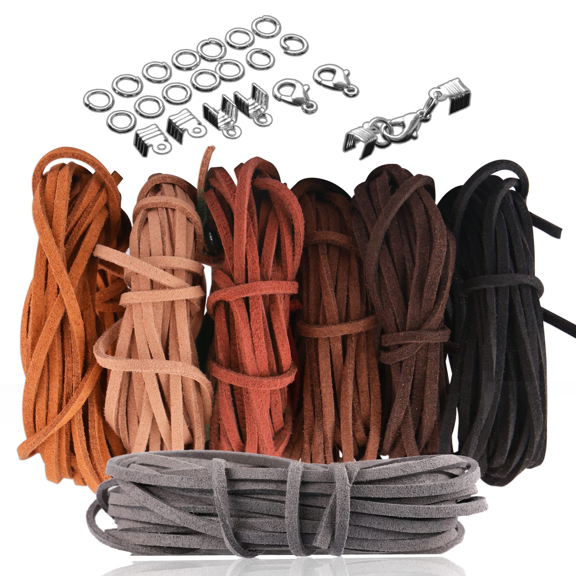 Leather Cords for Jewellery Making, SOSMAR 7 Rolls Leather Necklace Cord String Rope Strips 3mm 35m Suede Cords for Making Bracelets Dream Catcher Home DIY Crafts with Cord Ends