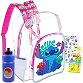 Stitch Clear Backpack - Bundle with Disney School Bag for Girls 16 Inch, Stickers, More | Transparent Stitch Backpack for Kids School Supplies
