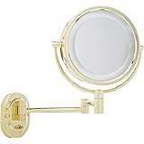 Jerdon 8-Inch Two-Sided Swivel Halo Lighted Wall Mount Mirror with 5x Magnification, 13-Inch Extension