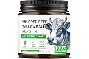 Beef Tallow Face Cream & Honey Balm – Whipped Grass Fed Moisturizer for Dry Sensitive Skin – Non-Comedogenic Skincare Rich in