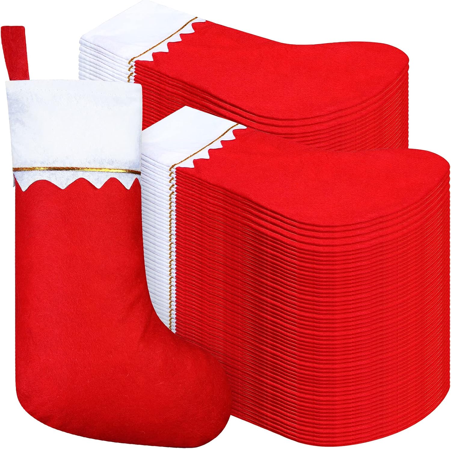 Stockings & Holders - 100 Pieces Red Felt Christmas Stockings 15 Inch Party Favors Stockings Xmas Decoration Stockings Rustic Christmas Santa Stockings for Christmas Holidays (Red with White Trim)