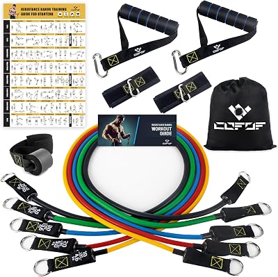 COFOF Resistance Bands Set with Handles, 150 lbs Max, Door Anchor, Ankle Straps