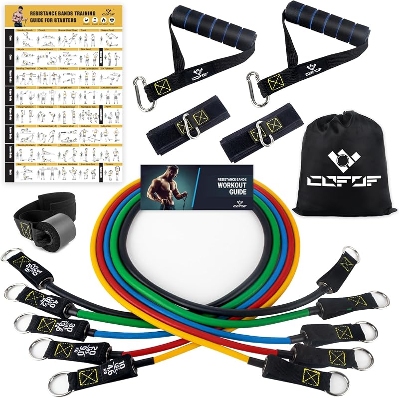COFOF Resistance Bands Set with Handles, 150 lbs Max, Door Anchor, Ankle Straps