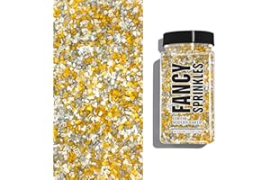 Fancy Sprinkles Filthy Rich Fancy Sugar Silver and Gold Pearlescent Sugar Crystals Flecked with Mini Edible Glitter Stars (4 OZ)