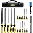 TARIST 19PCS Metal & Rasp File Set with Tool Bag, Includes Flat/Half-Round/Round/Triangle steel file, Half-Round wood file, 4 Way File and 12pcs Needle Files, Work for Metal, Wood and more